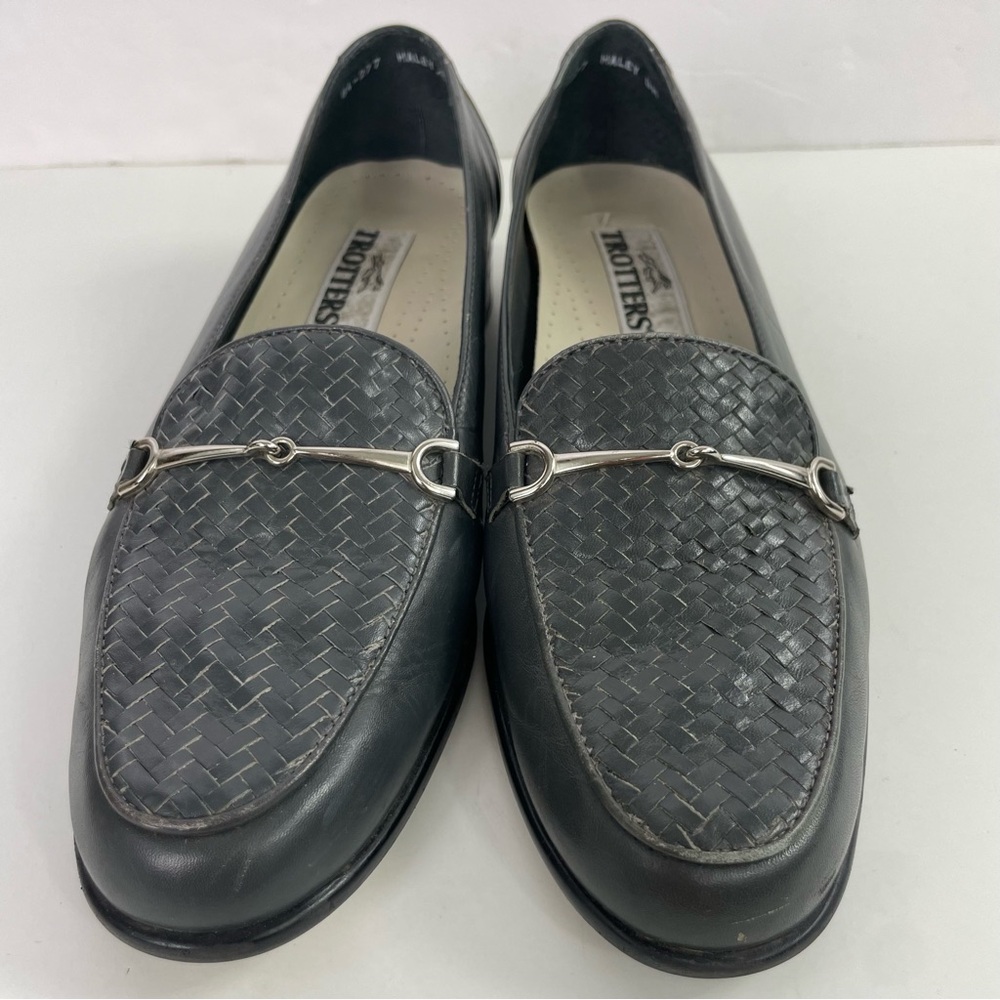 Trotters‎ Vintage Haley Grey Herringbone Woven Leather Horse Bit Classic Loafer - Picture 7 of 15